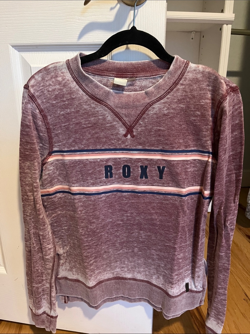 Roxy Mauve Crewneck Sweatshirt with Navy and Light Pink Stripes